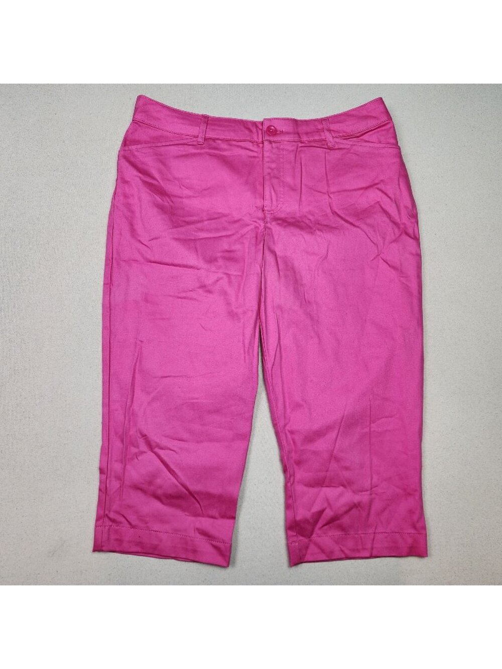 St John's Bay Women's Mid Rise Pink Cotton Blend Wide Leg Stretchy Capris 36/19